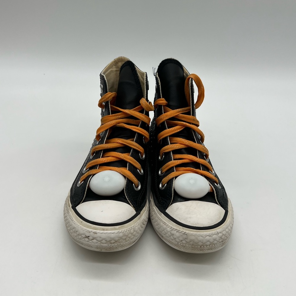 Vintage Converse all star Women Sz 6 Black Leather Sliver Studded Spikes Sneaker - Picture 2 of 13